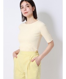 SUIT SQUARE | クルーネックリブニット 5分袖 ウォッシャブル ストレッチレーヨン 無地(ニット/セーター)