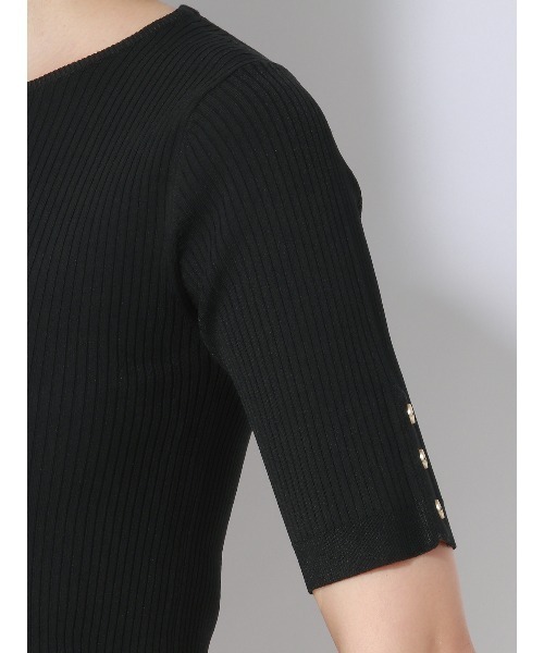 SUIT SQUARE（スーツスクエア）の「クルーネックリブニット 5分袖 ウォッシャブル ストレッチレーヨン 無地（ニット/セーター・レディース・パープル/ホワイト/アイボリー/ブラック・38(9号)）」の11枚目の写真