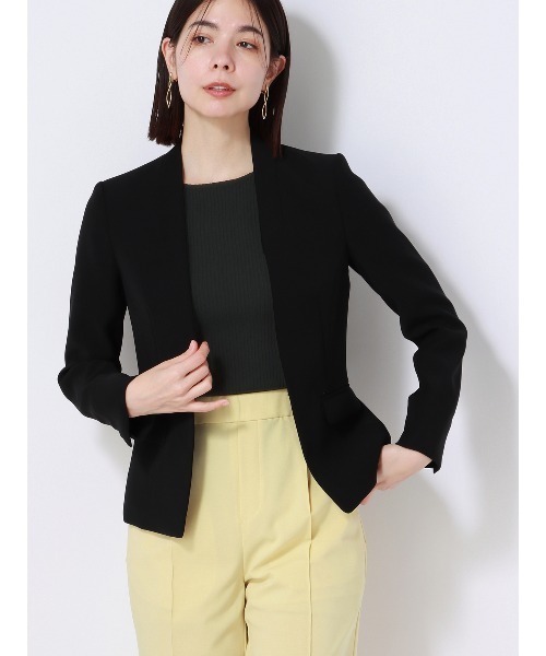 SUIT SQUARE（スーツスクエア）の「クルーネックリブニット 5分袖 ウォッシャブル ストレッチレーヨン 無地（ニット/セーター・レディース・パープル/ホワイト/アイボリー/ブラック・38(9号)）」の14枚目の写真