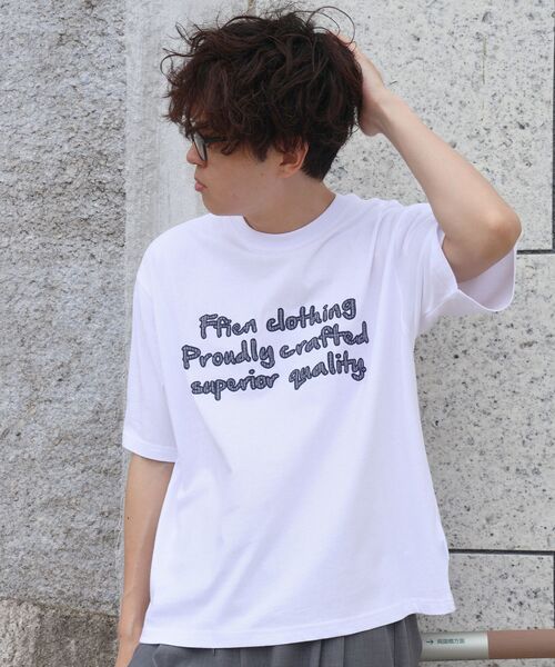 FFEIN(フェイン)の「【FFEIN(フェイン)】手書きロゴショート丈Tシャツ / Tシャツ クルーネック 半袖 プリント 手書きロゴ【短丈】(Tシャツ/カットソー・メンズ・ホワイト/ブルー/チャコール/アイボリー/モカ/その他1/レモンイエロー/ライトブルー・LARGE/MEDIUM/SMALL)」の8枚目の写真