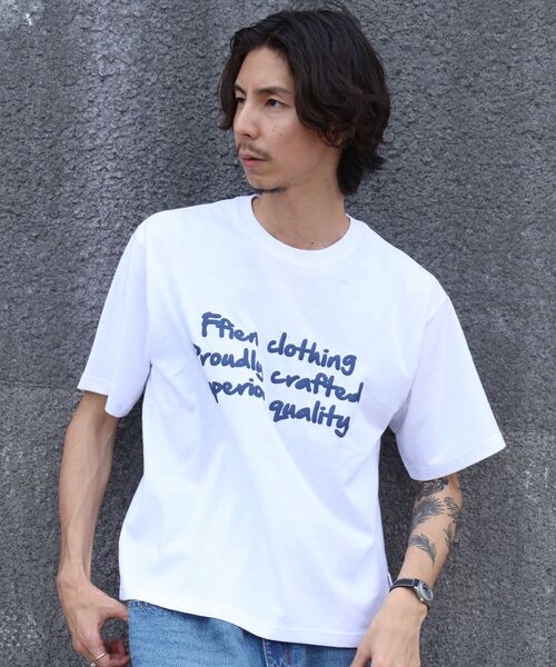 FFEIN(フェイン)の「【FFEIN(フェイン)】手書きロゴショート丈Tシャツ / Tシャツ クルーネック 半袖 プリント 手書きロゴ【短丈】(Tシャツ/カットソー・メンズ・ホワイト/ブルー/チャコール/アイボリー/モカ/その他1/レモンイエロー/ライトブルー・LARGE/MEDIUM/SMALL)」の9枚目の写真