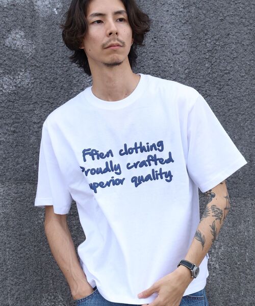 FFEIN(フェイン)の「【FFEIN(フェイン)】手書きロゴショート丈Tシャツ / Tシャツ クルーネック 半袖 プリント 手書きロゴ【短丈】(Tシャツ/カットソー・メンズ・ホワイト/ブルー/チャコール/アイボリー/モカ/その他1/レモンイエロー/ライトブルー・LARGE/MEDIUM/SMALL)」の11枚目の写真