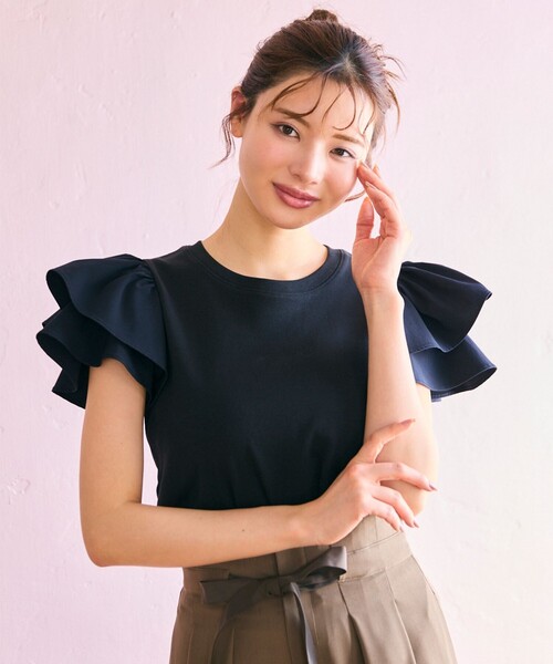 【洗える】フリル袖  Tシャツ セール】【洗える】フリル袖 Tシャツ（Tシャツ/カットソー