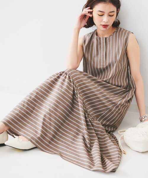 美品 25SS アンタイトル 洗える ストライプワンピース ティアード キャミ付 UNTITLED（アンタイトル）の「◇【洗える/夏ワンピ】ストライプ