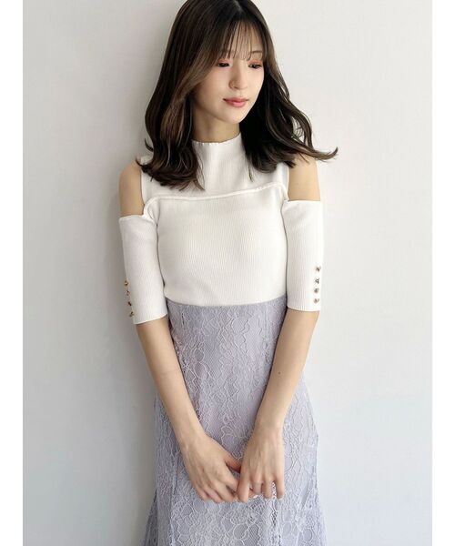 MERCURYDUO（マーキュリーデュオ）の「ビスチェ風カットアウトニット（ニット/セーター・レディース・ライム/ブラック/オフホワイト・FREE）」の6枚目の写真