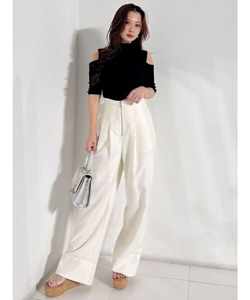 MERCURYDUO（マーキュリーデュオ）の「ビスチェ風カットアウトニット（ニット/セーター・レディース・ライム/ブラック/オフホワイト・FREE）」の15枚目の写真