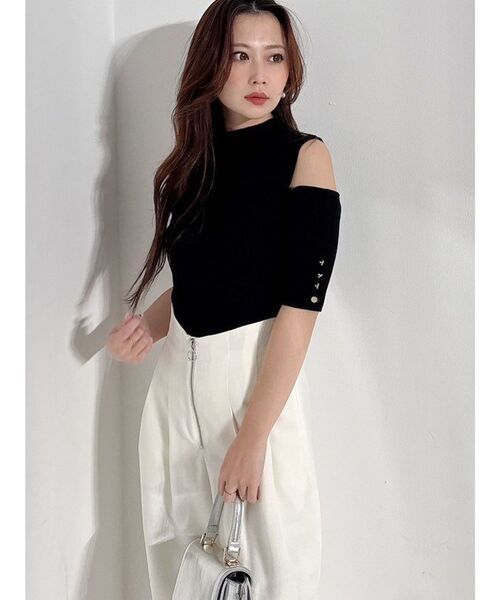 MERCURYDUO（マーキュリーデュオ）の「ビスチェ風カットアウトニット（ニット/セーター・レディース・ライム/ブラック/オフホワイト・FREE）」の18枚目の写真