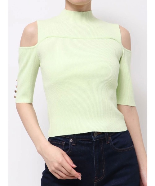 MERCURYDUO（マーキュリーデュオ）の「ビスチェ風カットアウトニット（ニット/セーター・レディース・ライム/ブラック/オフホワイト・FREE）」の3枚目の写真