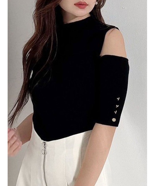 MERCURYDUO（マーキュリーデュオ）の「ビスチェ風カットアウトニット（ニット/セーター・レディース・ライム/ブラック/オフホワイト・FREE）」の2枚目の写真