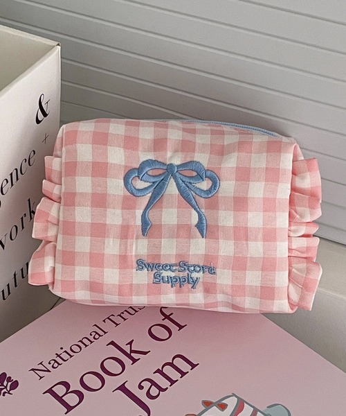 sacchi様☆コヤンイサムチョン☆ミニミニポーチ ピンクチェック&リボン