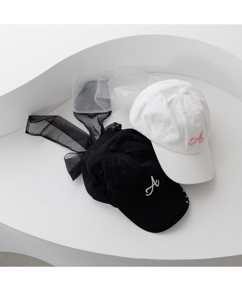 algy（アルジー）の「2WAYチュールりぼんキャップ（キャップ・キッズ・ブラック/アイボリー・MEDIUM/SMALL）」の5枚目の写真