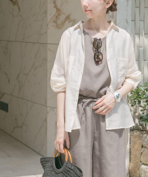 ITEMS URBANRESEARCH（アイテムズ アーバンリサーチ）の「シアーポケットスキッパーシャツ（シャツ/ブラウス・レディース・ライトブルー/ホワイト系その他/ネイビー・FREE）」の4枚目の写真