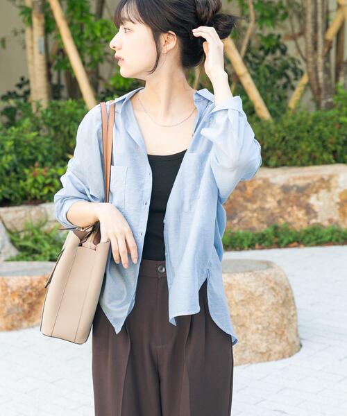 ITEMS URBANRESEARCH（アイテムズ アーバンリサーチ）の「シアーポケットスキッパーシャツ（シャツ/ブラウス・レディース・ライトブルー/ホワイト系その他/ネイビー・FREE）」の15枚目の写真