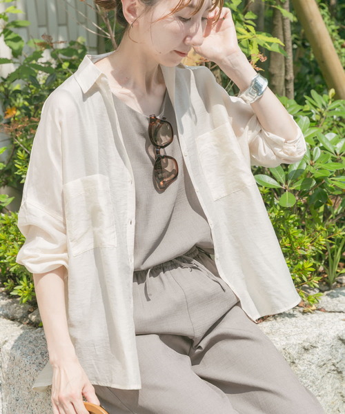 新品アーバンリサーチ★春リネン混スキッパールーズシャツワンピースカーキ★3点以上落札で宅急便送料無料！平日15時まで入金分当日発送可 リネンスキッパーフレンチブラウス／アーバンリサーチ