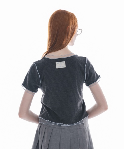 idem（イデム）の「sheer layered tops／チュールドッキングメロートップス（Tシャツ/カットソー・レディース・チャコールグレー/ベージュ・FREE）」の12枚目の写真