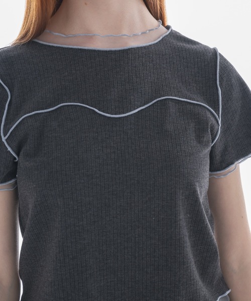 idem（イデム）の「sheer layered tops／チュールドッキングメロートップス（Tシャツ/カットソー・レディース・チャコールグレー/ベージュ・FREE）」の14枚目の写真