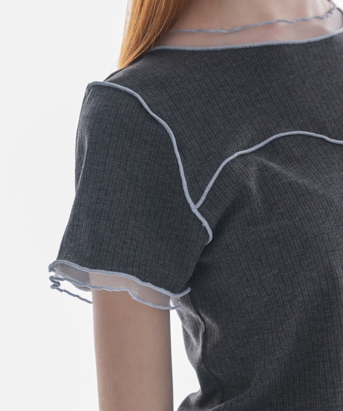 idem（イデム）の「sheer layered tops／チュールドッキングメロートップス（Tシャツ/カットソー・レディース・チャコールグレー/ベージュ・FREE）」の15枚目の写真