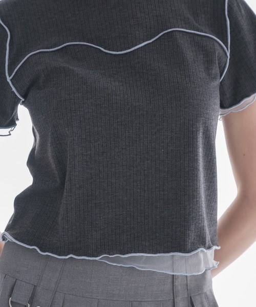 idem（イデム）の「sheer layered tops／チュールドッキングメロートップス（Tシャツ/カットソー・レディース・チャコールグレー/ベージュ・FREE）」の16枚目の写真