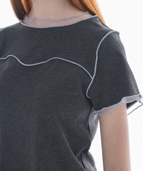 idem（イデム）の「sheer layered tops／チュールドッキングメロートップス（Tシャツ/カットソー・レディース・チャコールグレー/ベージュ・FREE）」の17枚目の写真