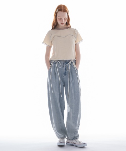 idem（イデム）の「sheer layered tops／チュールドッキングメロートップス（Tシャツ/カットソー・レディース・チャコールグレー/ベージュ・FREE）」の19枚目の写真