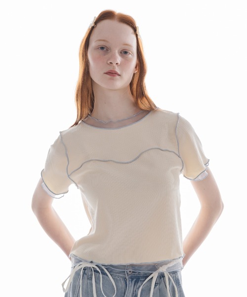 idem（イデム）の「sheer layered tops／チュールドッキングメロートップス（Tシャツ/カットソー・レディース・チャコールグレー/ベージュ・FREE）」の20枚目の写真
