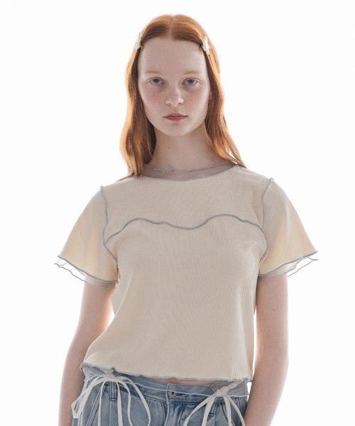 idem（イデム）の「sheer layered tops／チュールドッキングメロートップス（Tシャツ/カットソー・レディース・チャコールグレー/ベージュ・FREE）」の21枚目の写真