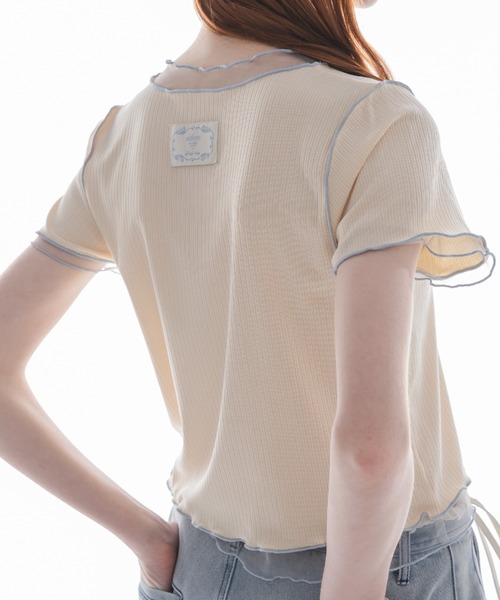 idem（イデム）の「sheer layered tops／チュールドッキングメロートップス（Tシャツ/カットソー・レディース・チャコールグレー/ベージュ・FREE）」の5枚目の写真