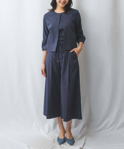 NARACAMICIE（ナラカミーチェ）の「【NARACAMICIE】【セットアップ対応】ポリ麻ワイドパンツ（その他パンツ・レディース・ブラウン/ネイビー・M/L/XL）」の7枚目の写真