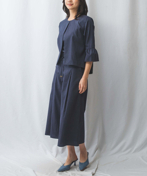 NARACAMICIE（ナラカミーチェ）の「【NARACAMICIE】【セットアップ対応】ポリ麻ワイドパンツ（その他パンツ・レディース・ブラウン/ネイビー・M/L/XL）」の8枚目の写真