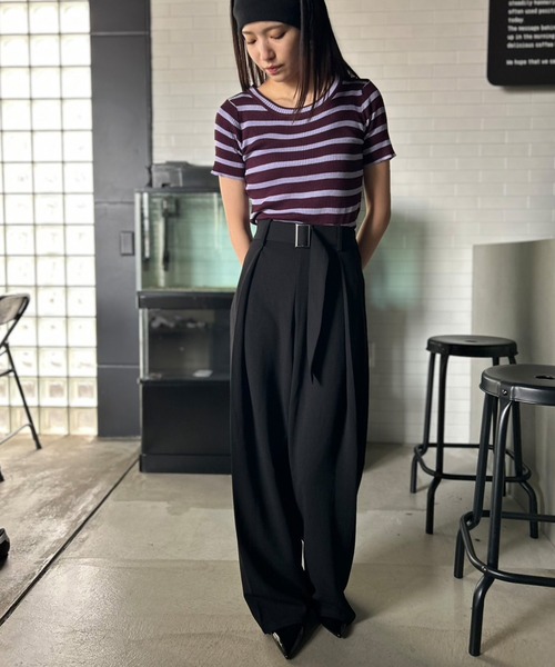 Kotoe（コトエ）の「リブ ボーダートップス コンパクトシルエット ミニT（Tシャツ/カットソー・レディース・ブラック/ホワイト/ピンク/パープル・FREE）」の17枚目の写真