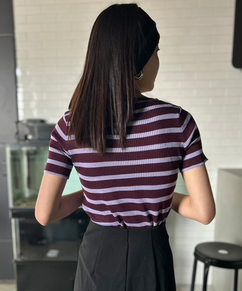 Kotoe（コトエ）の「リブ ボーダートップス コンパクトシルエット ミニT（Tシャツ/カットソー・レディース・ブラック/ホワイト/ピンク/パープル・FREE）」の21枚目の写真