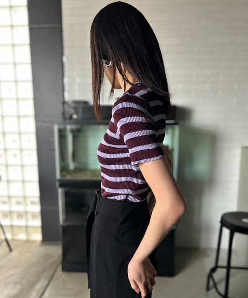 Kotoe（コトエ）の「リブ ボーダートップス コンパクトシルエット ミニT（Tシャツ/カットソー・レディース・ブラック/ホワイト/ピンク/パープル・FREE）」の22枚目の写真