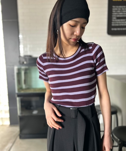 Kotoe（コトエ）の「リブ ボーダートップス コンパクトシルエット ミニT（Tシャツ/カットソー・レディース・ブラック/ホワイト/ピンク/パープル・FREE）」の19枚目の写真