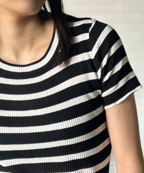 Kotoe（コトエ）の「リブ ボーダートップス コンパクトシルエット ミニT（Tシャツ/カットソー・レディース・ブラック/ホワイト/ピンク/パープル・FREE）」の16枚目の写真
