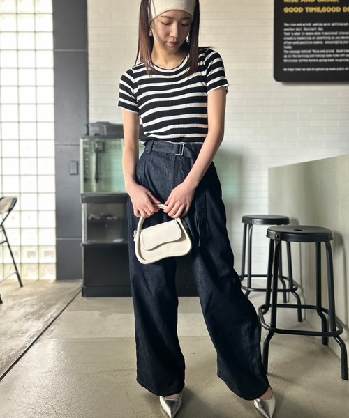 Kotoe（コトエ）の「リブ ボーダートップス コンパクトシルエット ミニT（Tシャツ/カットソー・レディース・ブラック/ホワイト/ピンク/パープル・FREE）」の8枚目の写真