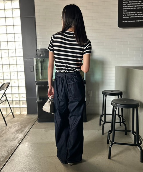 Kotoe（コトエ）の「リブ ボーダートップス コンパクトシルエット ミニT（Tシャツ/カットソー・レディース・ブラック/ホワイト/ピンク/パープル・FREE）」の9枚目の写真