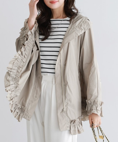 トゥービーシック　グレージュ　フリルポケット ポンチョ トゥービーシックグレージュフリルポケット ポンチョ