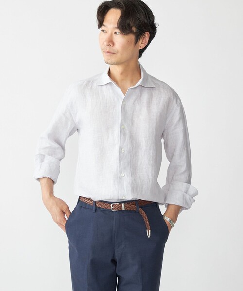 SHIPS(シップス)の「SHIPS: ウォッシュド リネン ストライプ シャツ(シャツ/ブラウス・メンズ・トップグレー/ライトグリーン・SMALL/MEDIUM/LARGE/X-LARGE)」の1枚目の写真