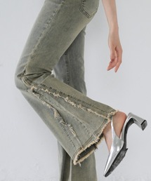 Uenui（ウニュイ）の「【 cunii 】サイド ダメージ ヴィンテージ ライク フリンジ ストレッチ フレア デニム 秋冬新作 ／ side damage Vintage like fringe stretch flare denim（デニムパンツ）」