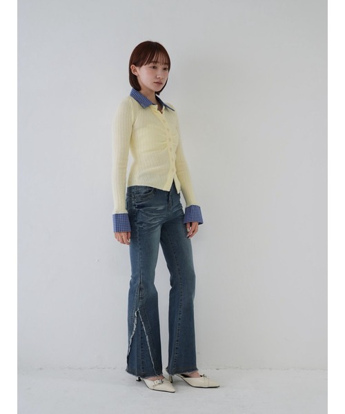Uenui（ウニュイ）の「【 cunii 】サイド ダメージ ヴィンテージ ライク フリンジ ストレッチ フレア デニム 秋冬新作 ／ side damage Vintage like fringe stretch flare denim（デニムパンツ・レディース・ブラック/その他1/ブルー・M/S/L）」の22枚目の写真