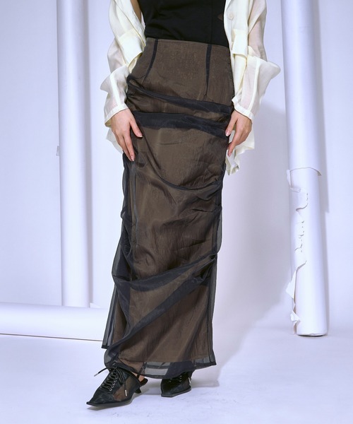 Ezick(エジック)の「Organdy tuck layered シアーナロースカート(スカート・レディース・ブラック/ダークブラウン・FREE)」の19枚目の写真