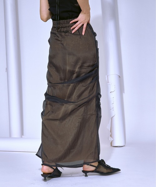 Ezick(エジック)の「Organdy tuck layered シアーナロースカート(スカート・レディース・ブラック/ダークブラウン・FREE)」の16枚目の写真