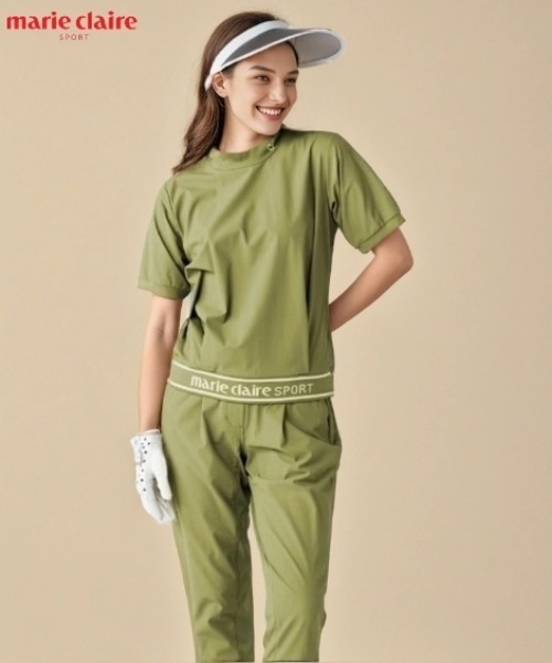 SMILE LAND(スマイルランド)の「marie claire sport マルチストレッチ半袖モックネックプルオーバー(はっ水)(Tシャツ/カットソー・レディース・カーキ/ブラック・4L/3L/6L/5L)」の1枚目の写真