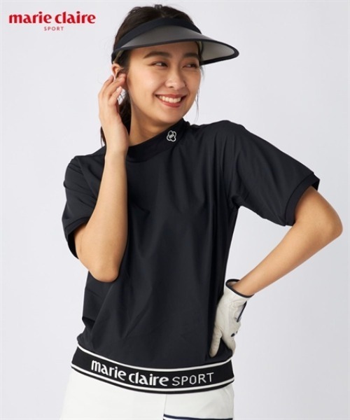 SMILE LAND(スマイルランド)の「marie claire sport マルチストレッチ半袖モックネックプルオーバー(はっ水)(Tシャツ/カットソー・レディース・カーキ/ブラック・4L/3L/6L/5L)」の2枚目の写真