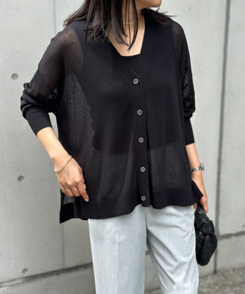 Emma Taylor（エマテイラー）の「リネンシアーオーバーカーディガン（カーディガン/ボレロ・レディース・ブラック/ホワイト・FREE）」の9枚目の写真