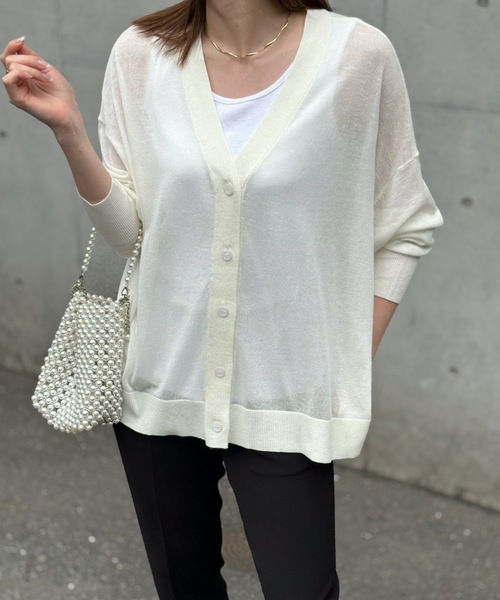 Emma Taylor（エマテイラー）の「リネンシアーオーバーカーディガン（カーディガン/ボレロ・レディース・ブラック/ホワイト・FREE）」の3枚目の写真