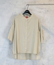 【ホワイト】コットンレーヨンボイルスモッキングブラウス 即日発送 ブラウス シャツ コットンレーヨン ボイルスモッキング