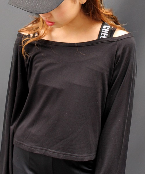 CHEER(チアー)の「フレアスリーブ長袖ショート丈トップス(Tシャツ/カットソー・レディース・ホワイト/ブラック・S/L/M)」の5枚目の写真