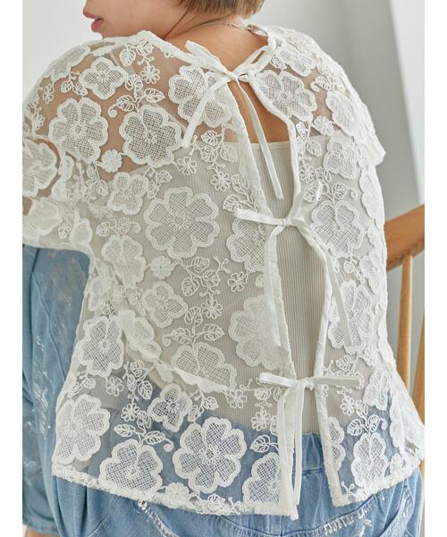 ehka sopo（エヘカソポ）の「前後2WAYレースリボンブラウス（シャツ/ブラウス・レディース・サックスブルー/ブラック/オフホワイト・F）」の4枚目の写真