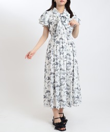 リボンタイ花柄ワンピース